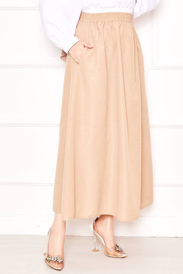 Kç - Cep Detaylı Spor Terikoton Etek Vizon (1)