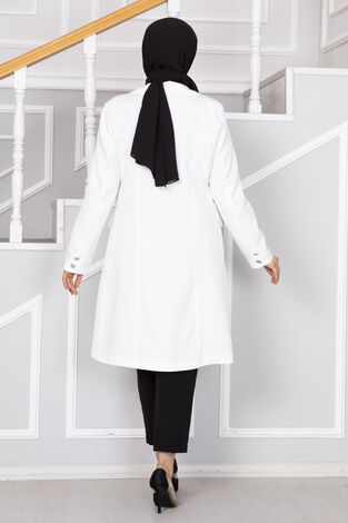 Cep Detaylı Tesettür Ceket Beyaz - Thumbnail