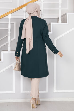 Cep Detaylı Tesettür Ceket Petrol - Thumbnail