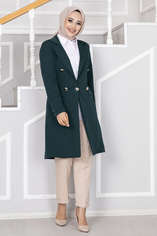 Cep Detaylı Tesettür Ceket Petrol - Thumbnail