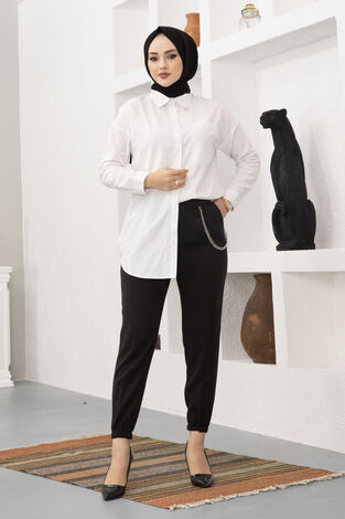 Cepli Zincir Detaylı Tesettür Pantolon Siyah - Thumbnail