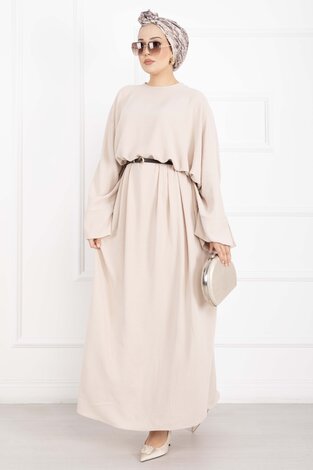 Ceyda Tesettür Abaya Krem - Thumbnail