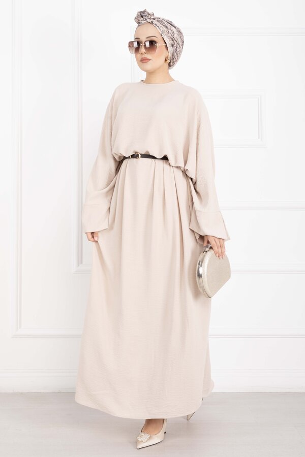 Ceyda Tesettür Abaya Krem - 4