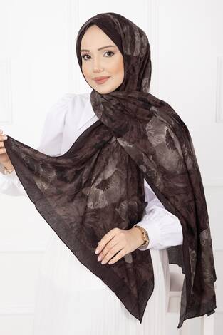 Çiçek Desen Bambu Şal Serisi Acı Kahve