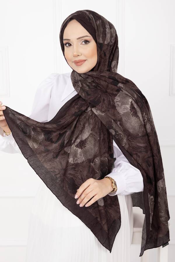 Msc - Çiçek Desen Bambu Şal Serisi Acı Kahve