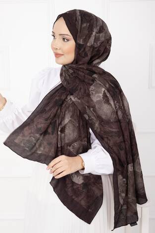 Çiçek Desen Bambu Şal Serisi Acı Kahve - Thumbnail