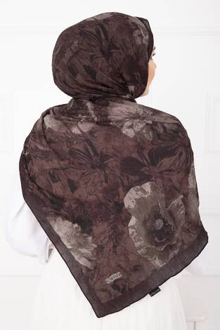 Çiçek Desen Bambu Şal Serisi Acı Kahve - Thumbnail