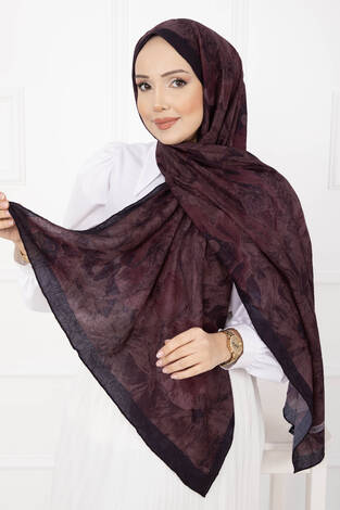 Çiçek Desen Bambu Şal Serisi Bordo - Thumbnail