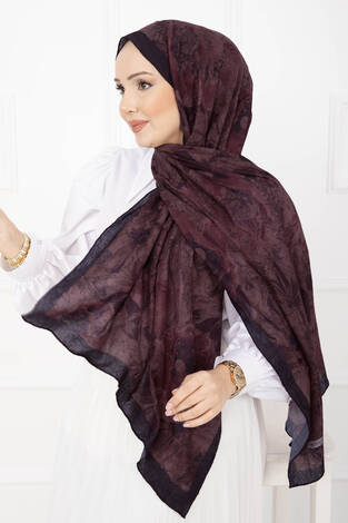 Çiçek Desen Bambu Şal Serisi Bordo - Thumbnail