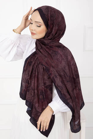 Çiçek Desen Bambu Şal Serisi Bordo