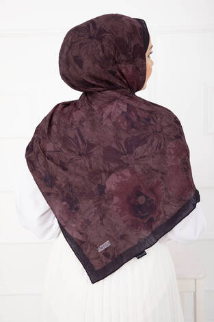 Çiçek Desen Bambu Şal Serisi Bordo - Thumbnail