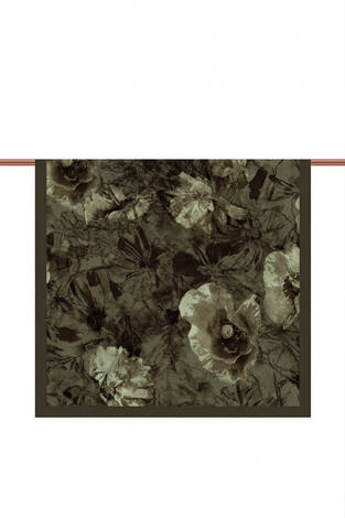 Çiçek Desen Bambu Şal Serisi Haki - Thumbnail