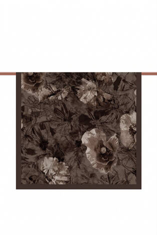 Çiçek Desen Bambu Şal Serisi Kahve - Thumbnail