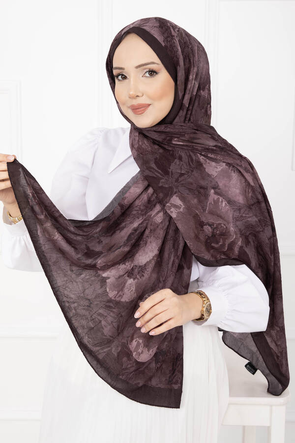 Msc - Çiçek Desen Bambu Şal Serisi Koyu Gülk. (1)