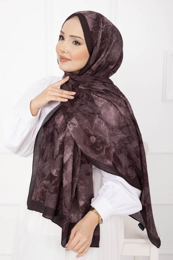 Msc - Çiçek Desen Bambu Şal Serisi Koyu Gülk.