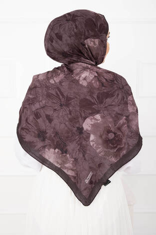 Çiçek Desen Bambu Şal Serisi Koyu Gülk. - Thumbnail