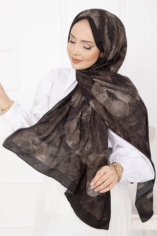 Çiçek Desen Bambu Şal Serisi Koyu Kahve