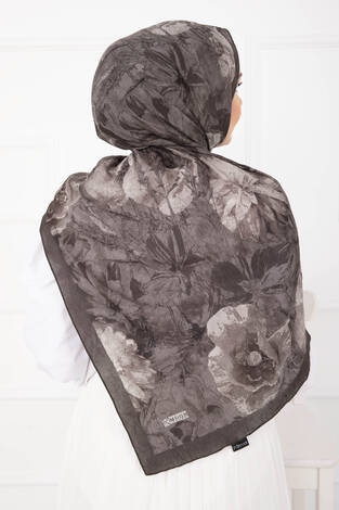 Çiçek Desen Bambu Şal Serisi Koyu Vizon - Thumbnail