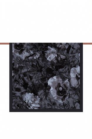 Çiçek Desen Bambu Şal Serisi Siyah - Thumbnail