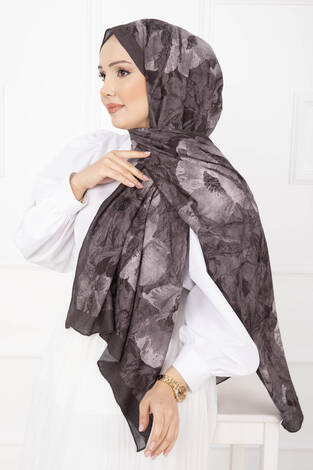 Çiçek Desen Bambu Şal Serisi Vizon - Thumbnail