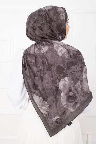 Çiçek Desen Bambu Şal Serisi Vizon - Thumbnail