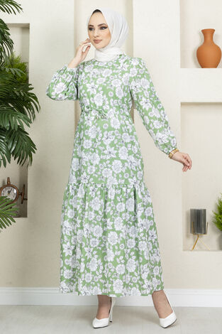 Çiçek Desenli Elbise 100MD-10546 Mint - Thumbnail