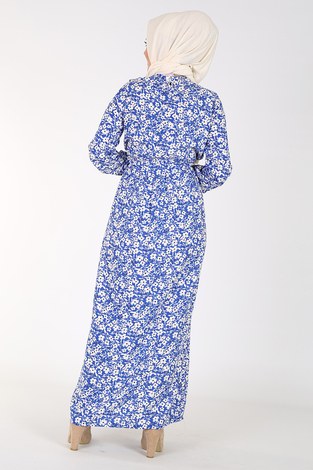 Çiçek Desenli Elbise 143545 -4 Saks - Thumbnail