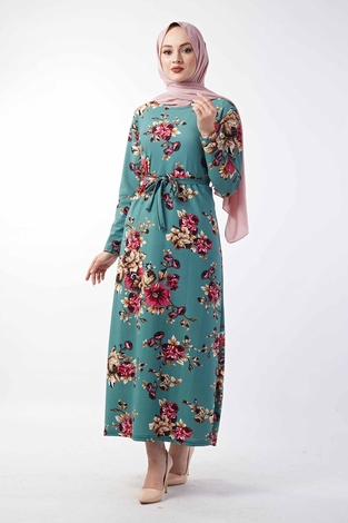 Çiçek Desenli Elbise 190E85934-2 Mint - Thumbnail