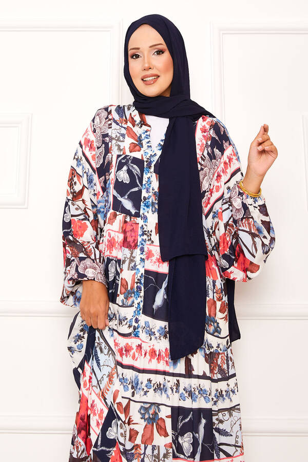 Ums - Çiçek Desenli Viskon Elbise Fuşya (1) Ums - Çiçek Desenli Viskon Elbise Fuşya (1)