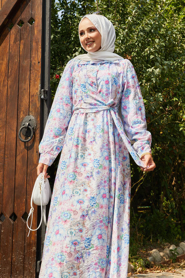 Efl - Çiçek Desenli Yandan Bağlamalı Elbise Mavi (1) Efl - Çiçek Desenli Yandan Bağlamalı Elbise Mavi (1)