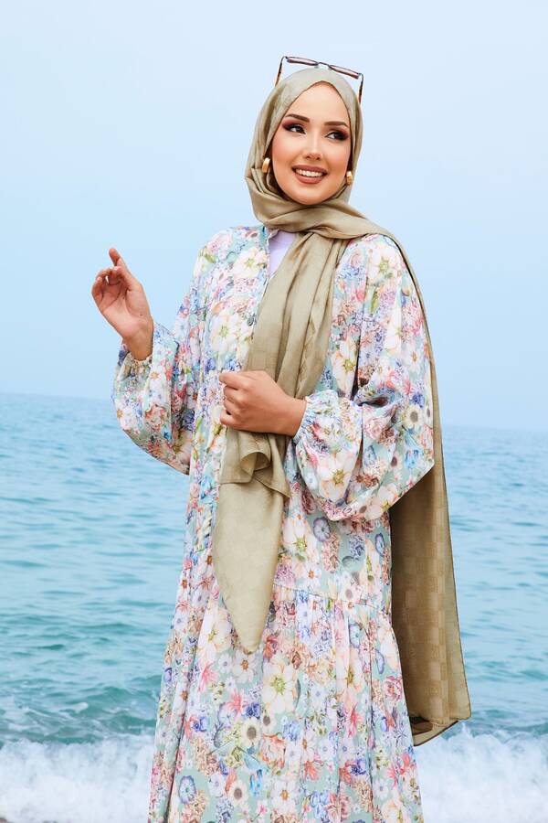 Ums - Dijital Baskılı Modal Tesettür Elbise Mint (1) Ums - Dijital Baskılı Modal Tesettür Elbise Mint (1)