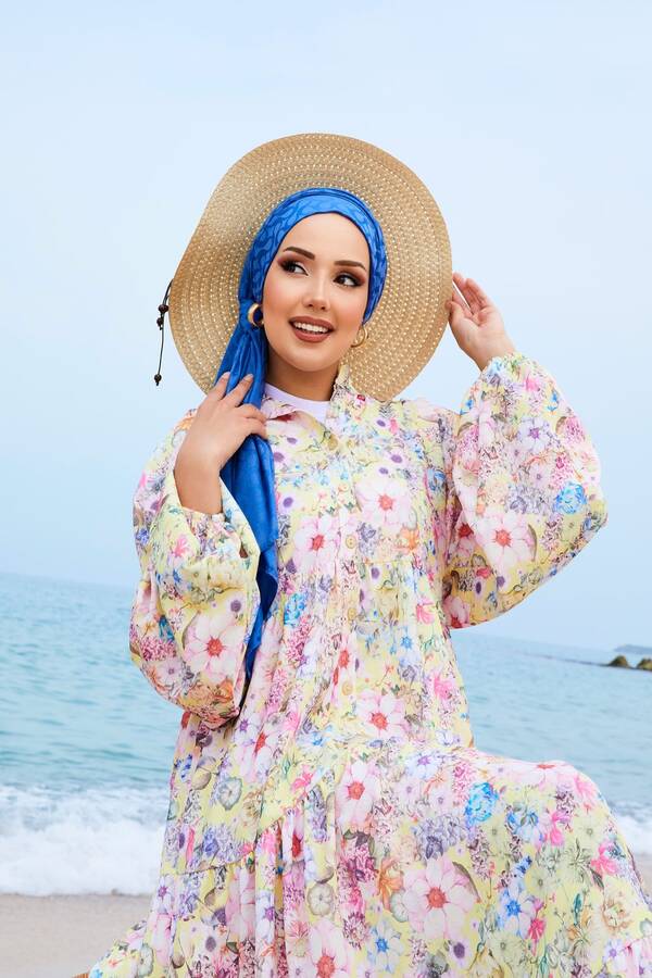 Ums - Dijital Baskılı Modal Tesettür Elbise Sarı (1) Ums - Dijital Baskılı Modal Tesettür Elbise Sarı (1)