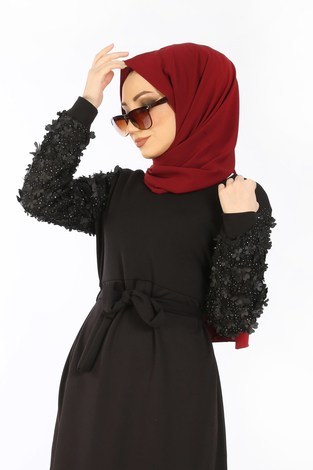 Çiçek detaylı elbise 5544-01 - Thumbnail