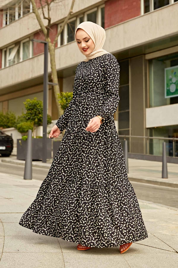 SB - Çiçekli Elbise 180SB-5592 Siyah (1)
