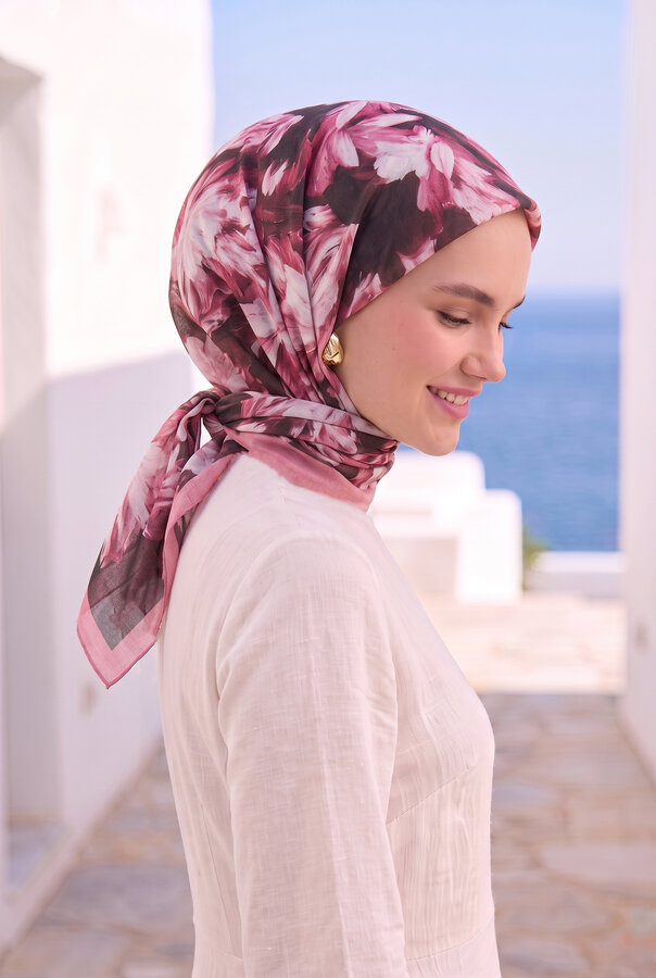 Eyş - Çiçekli Eşarp Serisi Pembe (1)