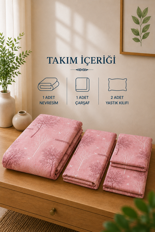 Çift Kişilik Desenli Nevresim Takımı Gülkurusu - Thumbnail