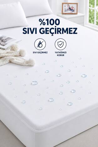Çift Kişilik Sıvı Geçirmez Alez Beyaz - Thumbnail