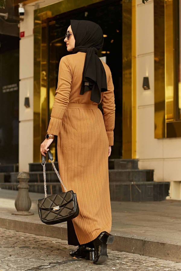 Çift Renk Triko Elbise 2169-3 Camel-Siyah