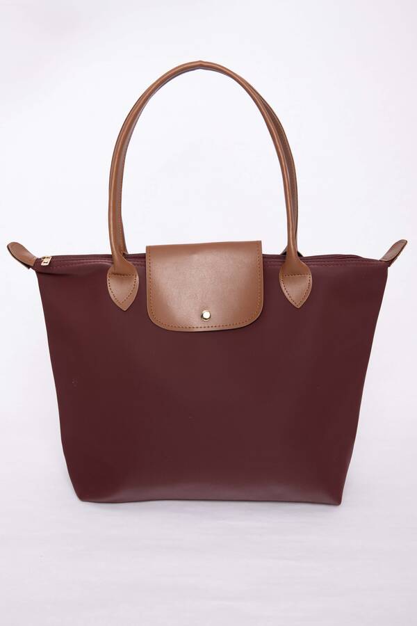 Dmç - Çift Renkli Deri Kapaklı El & Omuz Çantası Bordo