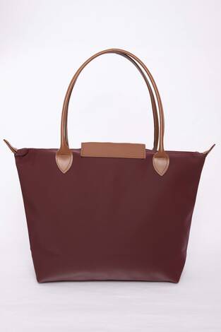 Çift Renkli Deri Kapaklı El & Omuz Çantası Bordo - Thumbnail