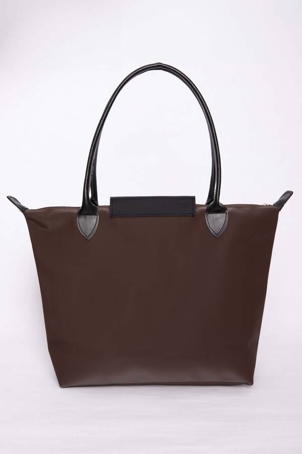 Dmç - Çift Renkli Deri Kapaklı El & Omuz Çantası Kahve (1)