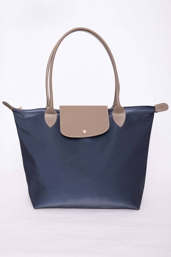 Dmç - Çift Renkli Deri Kapaklı El & Omuz Çantası Lacivert