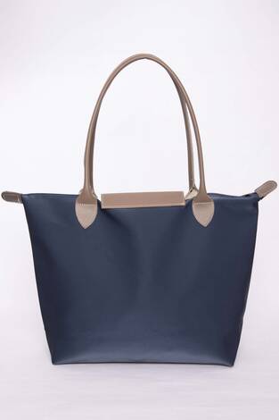 Çift Renkli Deri Kapaklı El & Omuz Çantası Lacivert - Thumbnail