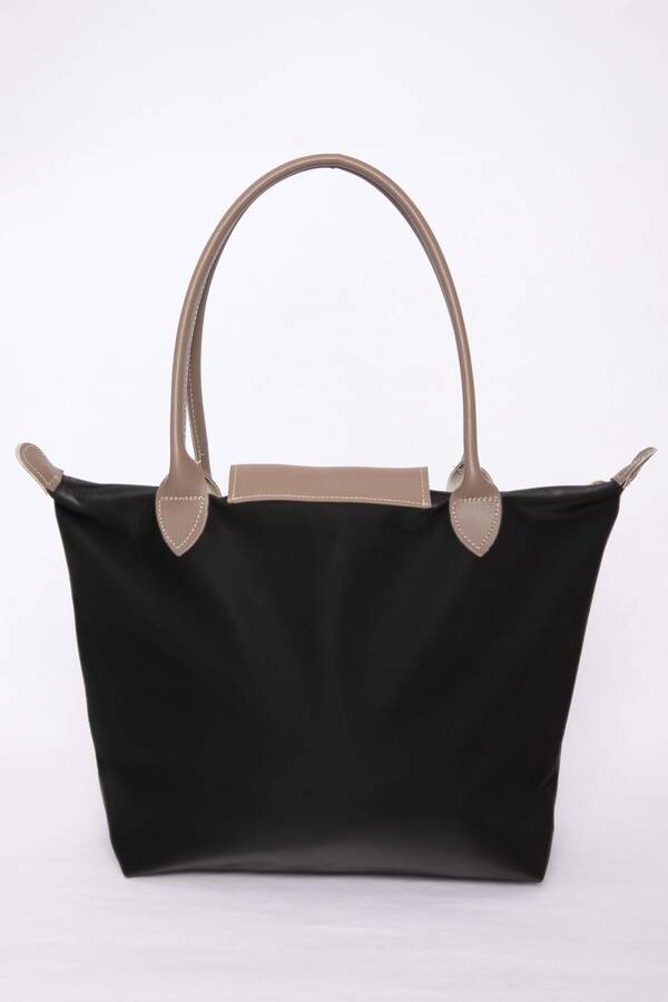 Dmç - Çift Renkli Deri Kapaklı El & Omuz Çantası Siyah (1)