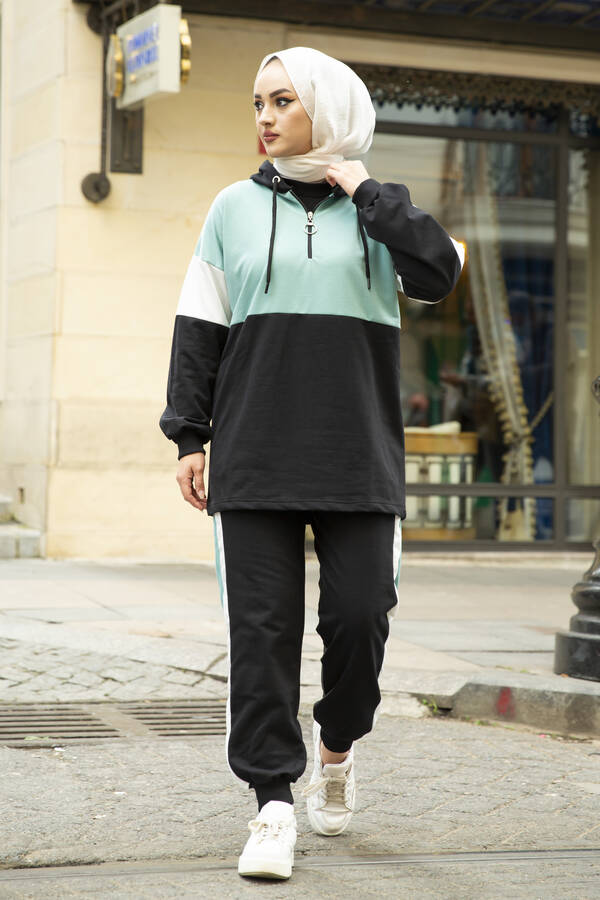 Çift Renkli Tesettür Eşofman Takımı Mint