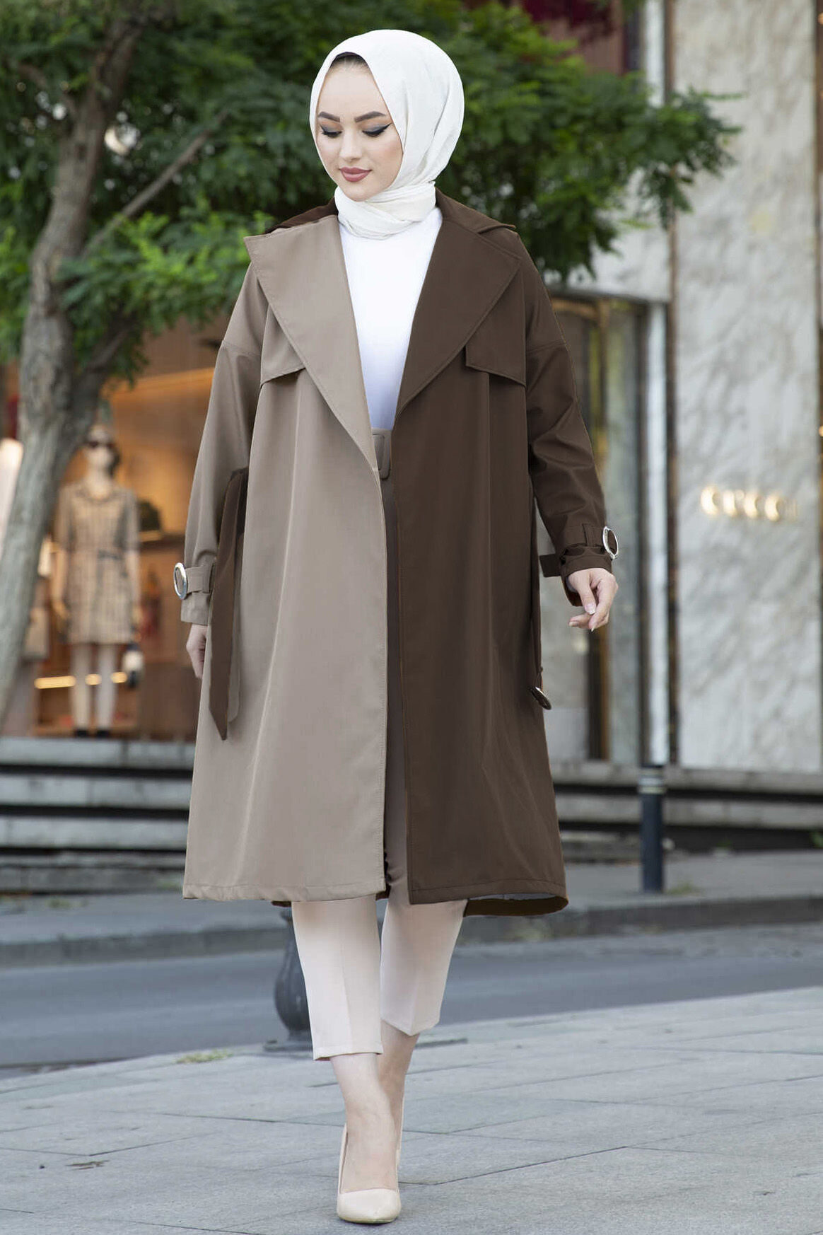 Çift Renkli Trençkot 100MD-10016 Taba Çift Renkli Trençkot 100MD-10016 Taba