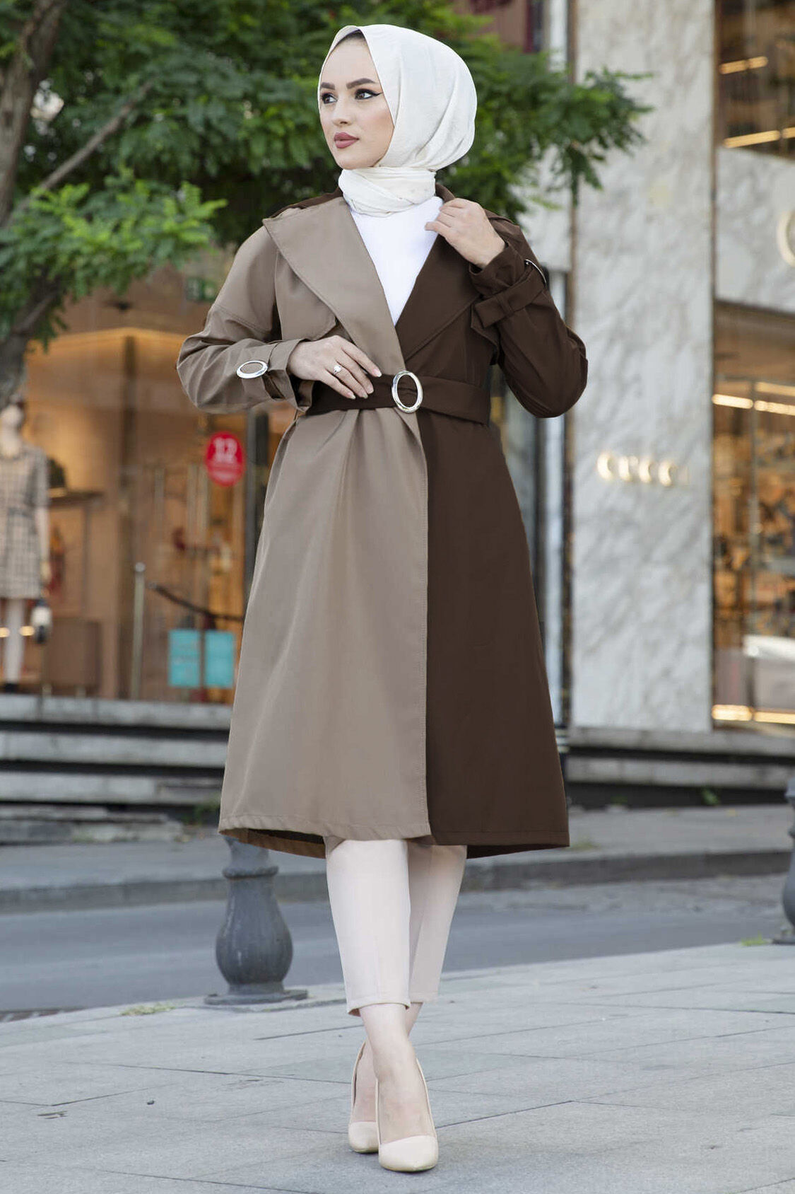 Çift Renkli Trençkot 100MD-10016 Taba Çift Renkli Trençkot 100MD-10016 Taba