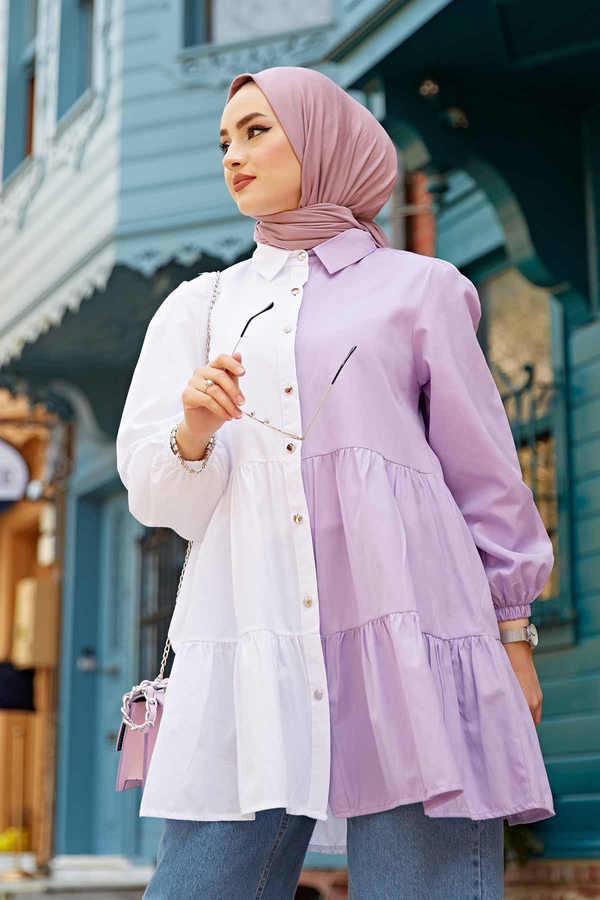 MD - Çift Renkli Tunik 100MD-10393 Lila (1)
