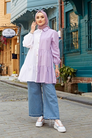 Çift Renkli Tunik 100MD-10393 Lila - Thumbnail