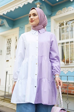 Çift Renkli Tunik 100MD-10393 Lila - Thumbnail